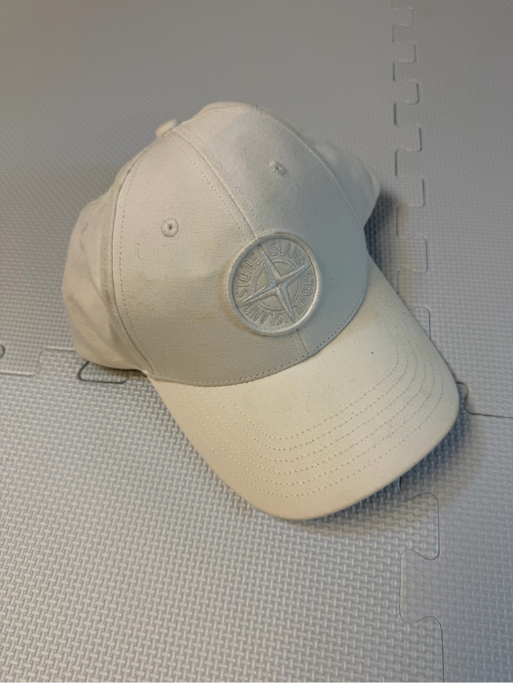 Stone Island White Baseball Cap with Tonal Compass Patch